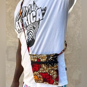 NW 💯 cotton Vlisco fabric African Print Crossbody Sz 7”x 6”